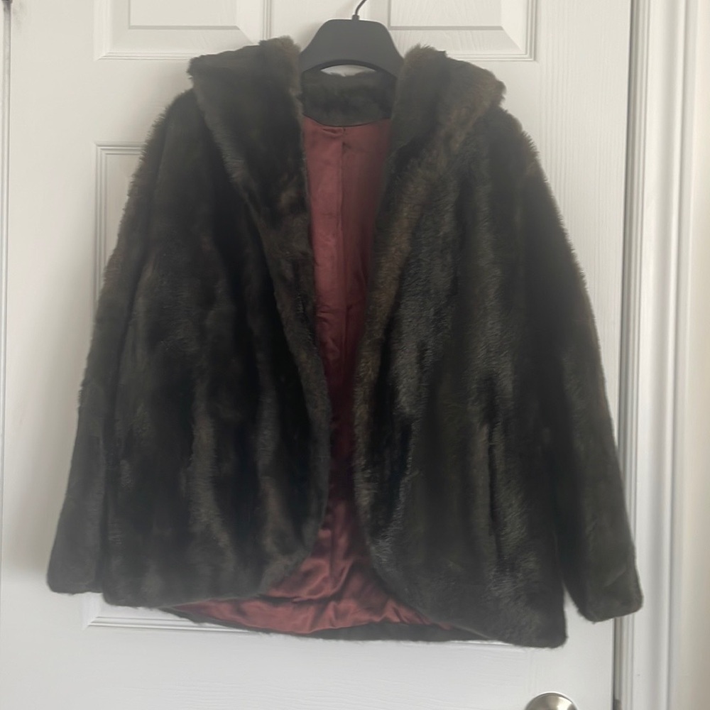 Vintage Brown Faux Mink Fur Swing Jacket by Black Royale Sz Small